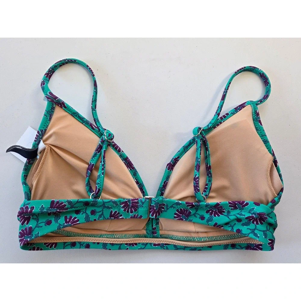J. Crew‎ Bikini Top Floral Ruffle Triangle Women XS Green NWT BD860